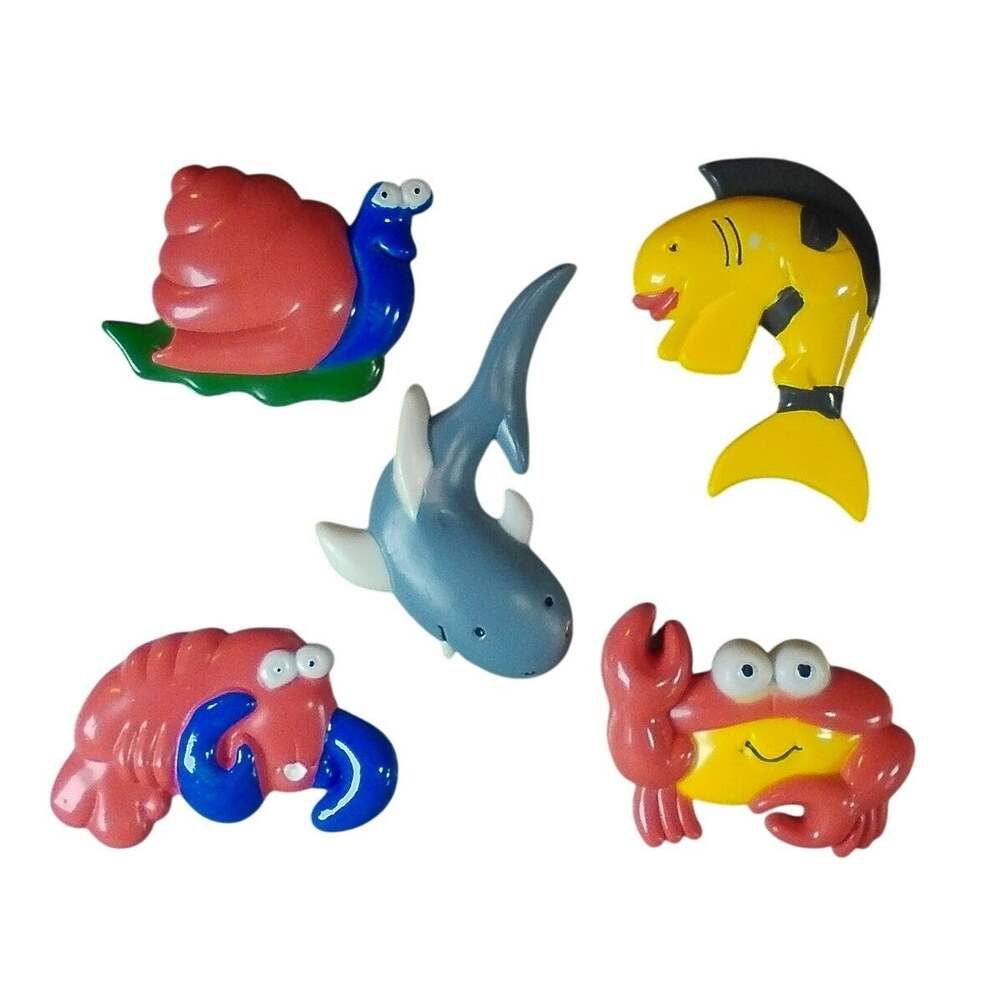 Vintage Ocean Creature Theme 3D Refrigerator Magnet Set of 5 Plastic Kitsch